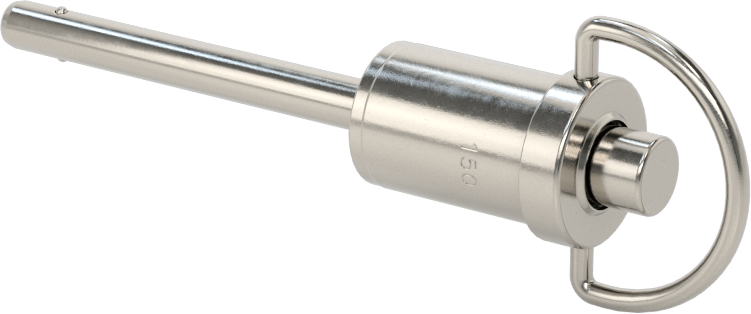 D-Halkalı Düğme Tutamaklı Kilitli Hızlı Açma Pimi, Topuz Tutamak, 17-4 PH Paslanmaz Çelik, 3/16" Çap, 1-1/2" Kullanılabilir Uzunluk