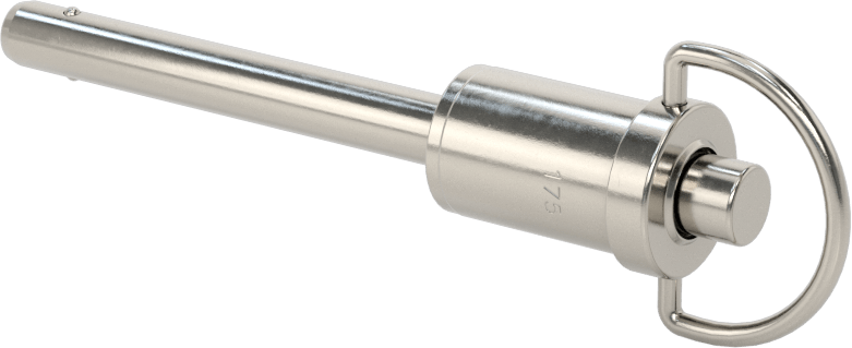 D-Halkalı Düğme Tutamaklı Kilitli Hızlı Açma Pimi, Topuz Tutamak, 17-4 PH Paslanmaz Çelik, 1/4" Çap, 1-3/4" Kullanılabilir Uzunluk