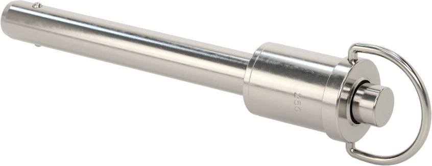 D-Halkalı Düğme Tutamaklı Kilitli Hızlı Açma Pimi, Topuz Tutamak, 17-4 PH Paslanmaz Çelik, 3/8" Çap, 2-1/2" Kullanılabilir Uzunluk