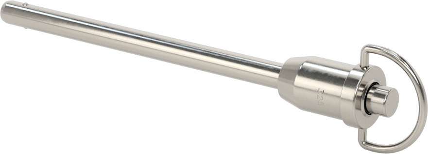 D-Halkalı Düğme Tutamaklı Kilitli Hızlı Açma Pimi, Yüksek Mukavemetli 17-4 PH Paslanmaz Çelik, 1/4" Çap, 3-1/4" Kullanılabilir Uzunluk