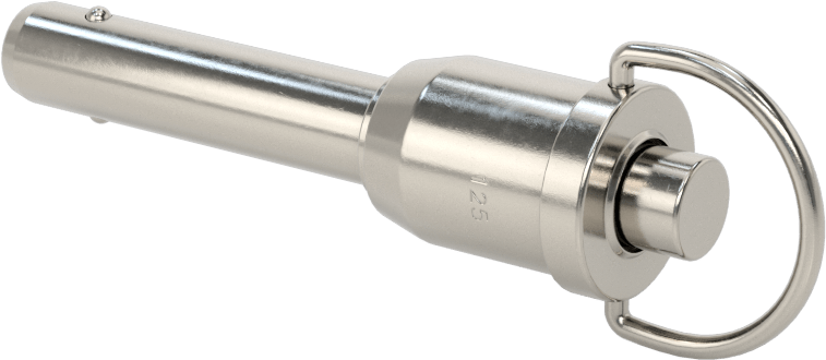 D-Halkalı Düğme Tutamaklı Kilitli Hızlı Açma Pimi, Yüksek Mukavemetli 17-4 PH Paslanmaz Çelik, 3/8" Çap, 1-1/4" Kullanılabilir Uzunluk