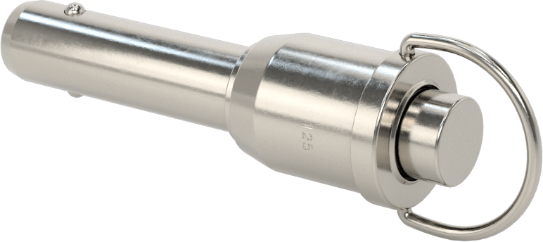 D-Halkalı Düğme Tutamaklı Kilitli Hızlı Açma Pimi, Yüksek Mukavemetli 17-4 PH Paslanmaz Çelik, 1/2" Çap, 1-1/4" Kullanılabilir Uzunluk