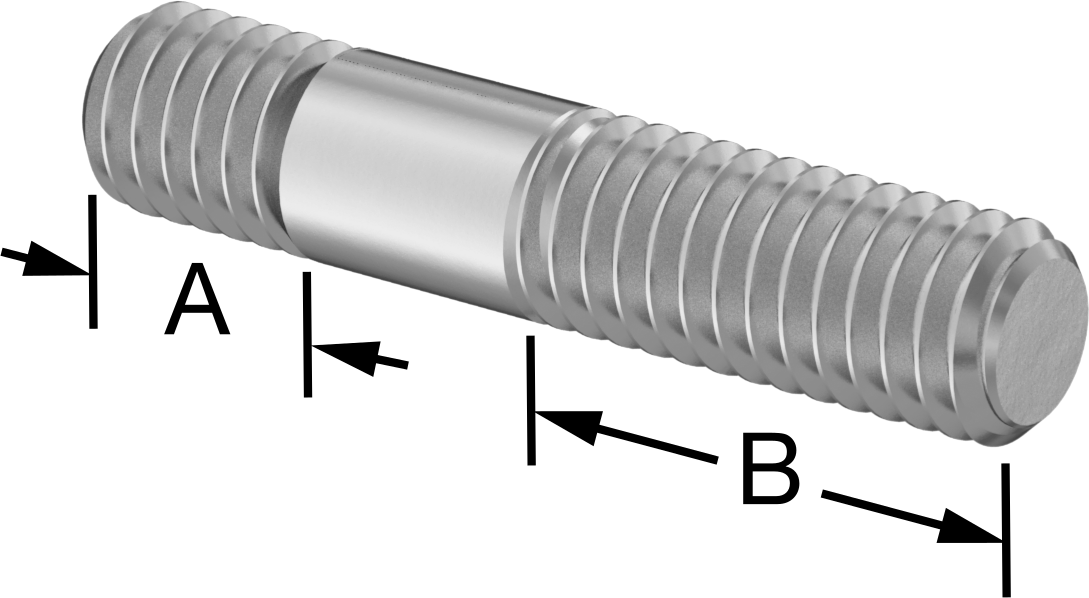 Her İki Ucu Dişli Titreşime Dayanıklı Montaj Saplaması, 18-8 Paslanmaz Çelik, M4 x 0,7 mm Boyut, 5 mm x 10 mm Diş Uzunluğu, 20 mm Uzunluk