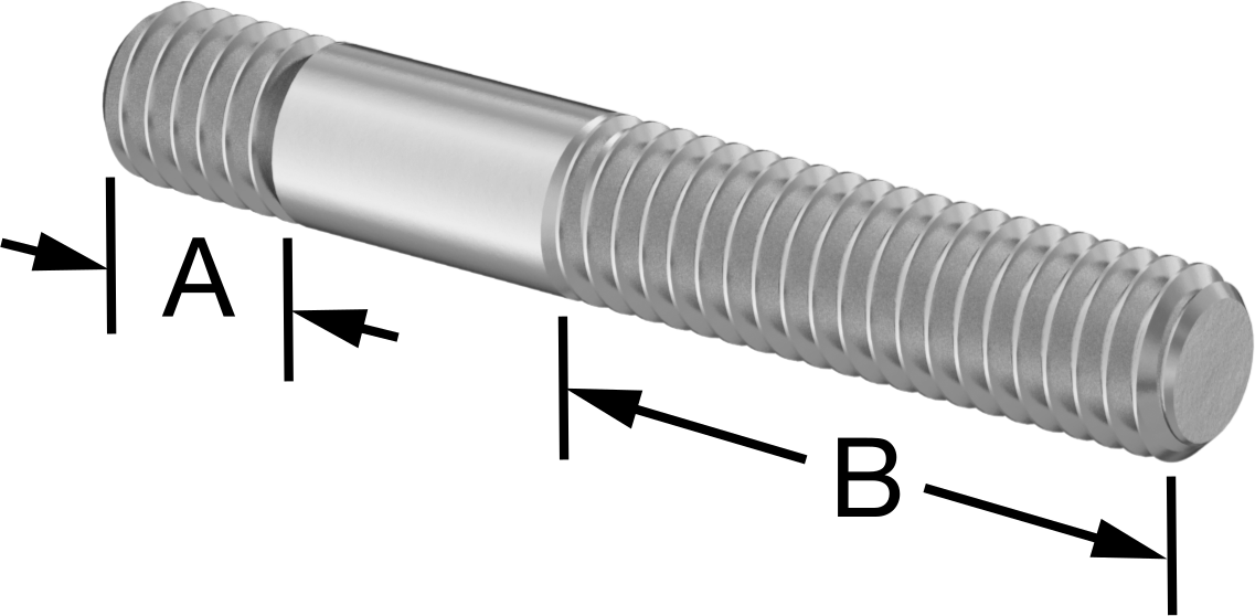 Her İki Ucu Dişli Titreşime Dayanıklı Montaj Saplaması, 18-8 Paslanmaz Çelik, M4 x 0,7 mm Boyut, 5 mm x 15 mm Diş Uzunluğu, 27 mm Uzunluk