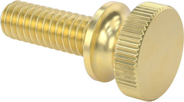 Pirinç Genişletilmiş Yaka Tırtıllı Başlı Parmak Vidaları, 1/4"-20 Diş Boyutu, 3/4" Uzunluk