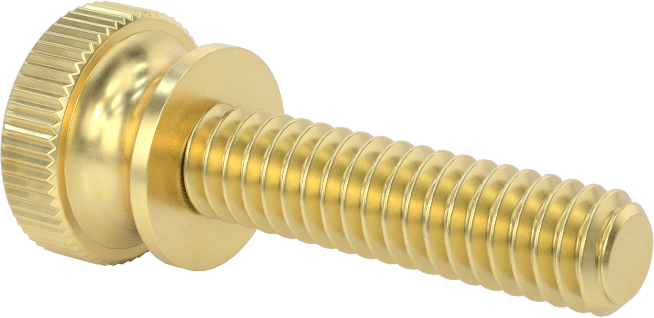 Pirinç Genişletilmiş Yaka Tırtıllı Başlı Parmak Vidaları, 1/4"-20 Diş Boyutu, 1" Uzunluk