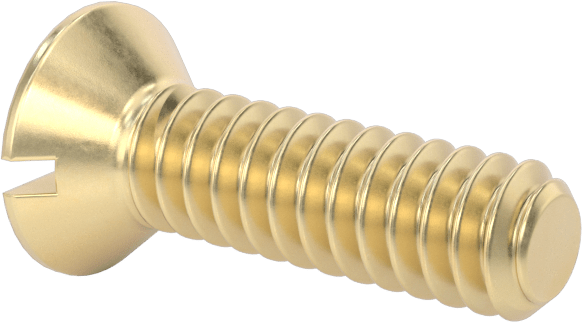 Pirinç Oluklu Düz Başlı Vida, 6-32 Diş Boyutu, 1/2" Uzunluk
