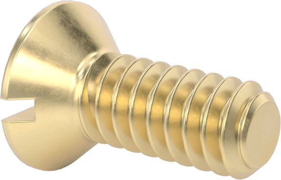 Pirinç Oluklu Düz Başlı Vida, 10-24 Diş Boyutu, 1/2" Uzunluk