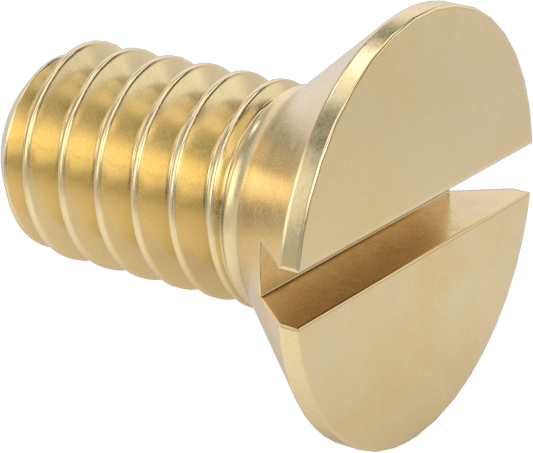 Pirinç Oluklu Düz Başlı Vida, 1/4"-20 Diş Boyutu, 1/2" Uzunluk