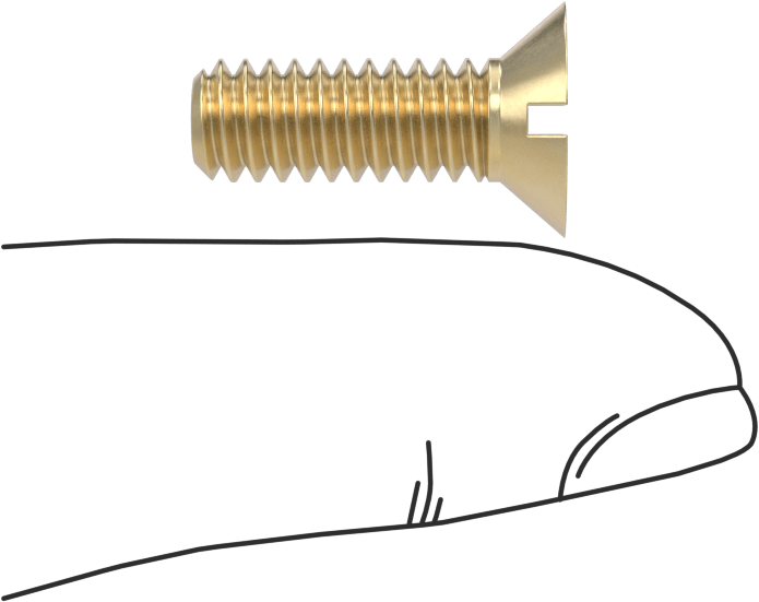 Pirinç Oluklu Düz Başlı Vida, 1/4"-20 Diş Boyutu, 3/4" Uzunluk