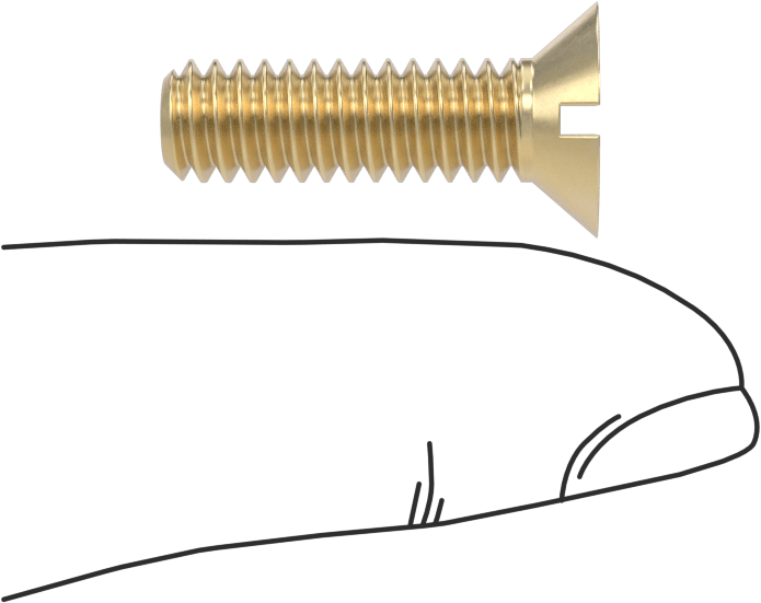 Pirinç Oluklu Düz Başlı Vida, 1/4"-20 Diş Boyutu, 7/8" Uzunluk
