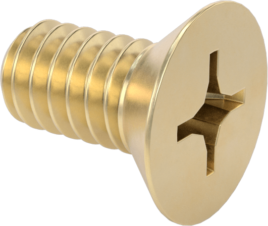 Pirinç Phillips Düz Başlı Vida, 1/4"-20 Diş Boyutu, 1/2" Uzunluk