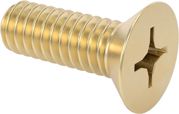 Pirinç Phillips Düz Başlı Vida, 1/4"-20 Diş Boyutu, 3/4" Uzunluk
