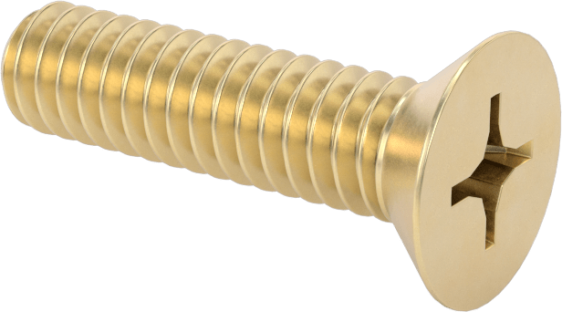 Pirinç Phillips Düz Başlı Vida, 1/4"-20 Diş Boyutu, 1" Uzunluk