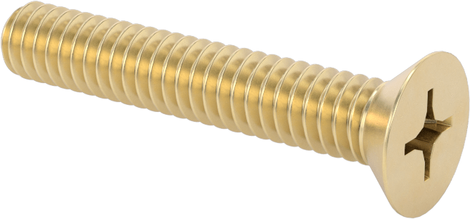 Pirinç Phillips Düz Başlı Vida, 1/4"-20 Diş Boyutu, 1-1/2" Uzunluk