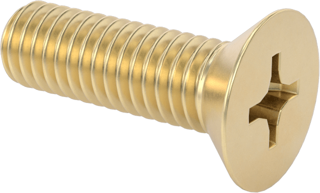 Pirinç Phillips Düz Başlı Vida, 3/8"-16 Diş Boyutu, 1-1/4" Uzunluk