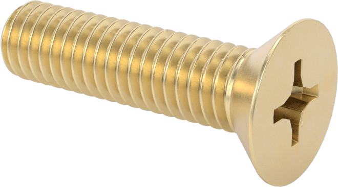 Pirinç Phillips Düz Başlı Vida, 3/8"-16 Diş Boyutu, 1-1/2" Uzunluk