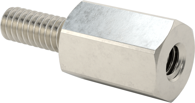 18-8 Paslanmaz Çelik Erkek-Dişi Altıgen Dişli Adaptör, 1/4"-20 ila M6 x 1,000 mm Diş Boyutu