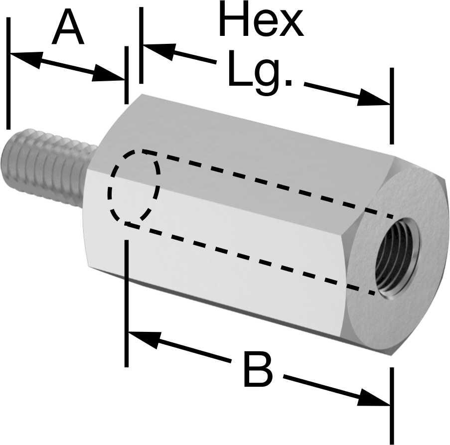 18-8 Paslanmaz Çelik Erkek-Dişi Altıgen Dişli Adaptör, M4 x 0,7 mm Diş - M5 x 0,5 mm Diş, 11 mm Altıgen Boyut