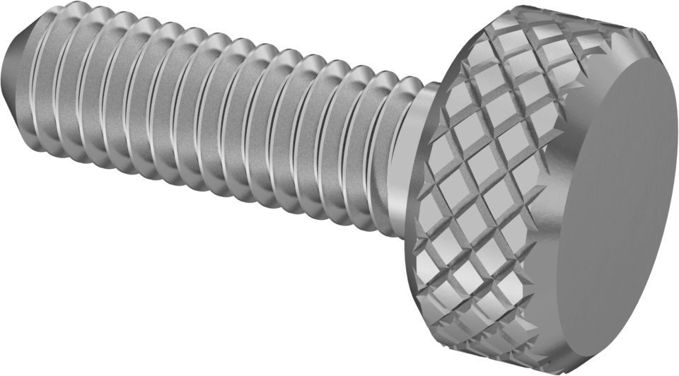 Tırtıllı Başlı Parmak Vidası, Paslanmaz Çelik, Düşük Profilli, M6 x 1 mm Diş Boyutu, 19 mm uzunluk