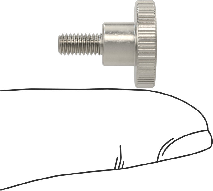 Paslanmaz Çelik Yükseltilmiş Tırtıllı Başlı Parmak Vidası, M4 x 0,7 mm Diş Boyutu, 8 mm Uzunluk