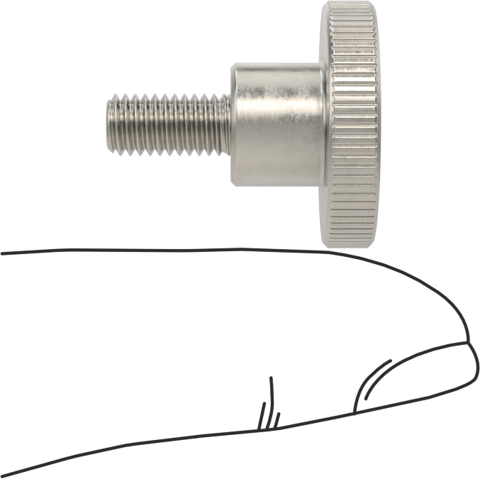 Paslanmaz Çelik Yükseltilmiş Tırtıllı Başlı Parmak Vidası, M5 x 0,8 mm Diş Boyutu, 10 mm Uzunluk
