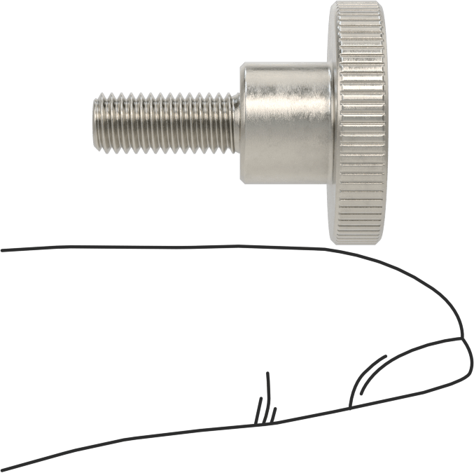 Paslanmaz Çelik Yükseltilmiş Tırtıllı Başlı Parmak Vidası, M5 x 0,8 mm Diş Boyutu, 12 mm Uzunluk