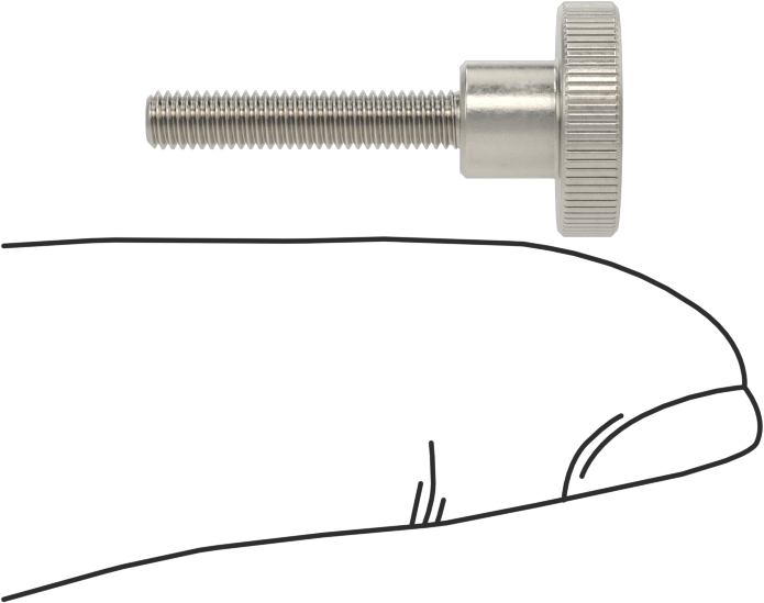 Paslanmaz Çelik Yükseltilmiş Tırtıllı Başlı Parmak Vidası, M3 x 0,50 mm Dişli Boyutu, 16 mm Uzunluk