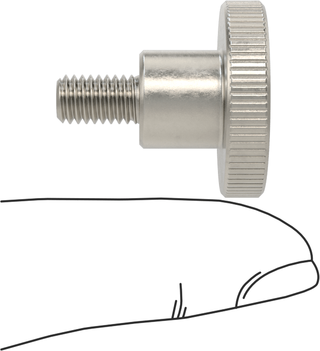 Paslanmaz Çelik Yükseltilmiş Tırtıllı Başlı Parmak Vidası, M6 x 1 mm Diş Boyutu, 10 mm Uzunluk
