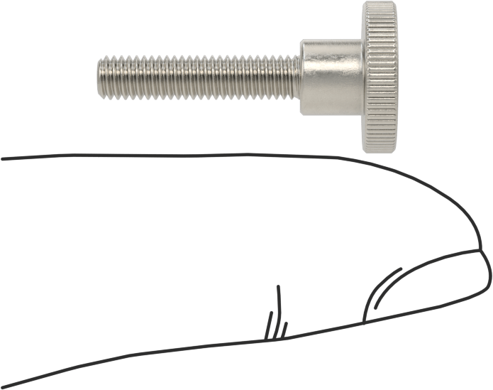 Paslanmaz Çelik Yükseltilmiş Tırtıllı Başlı Parmak Vidası, M3,5 x 0,6 mm Diş Boyutu, 16 mm Uzunluk