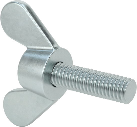 Demir Kanat Başlı Parmak Vidası, M6 x 1 mm Diş Boyutu, 20 mm Uzunluk
