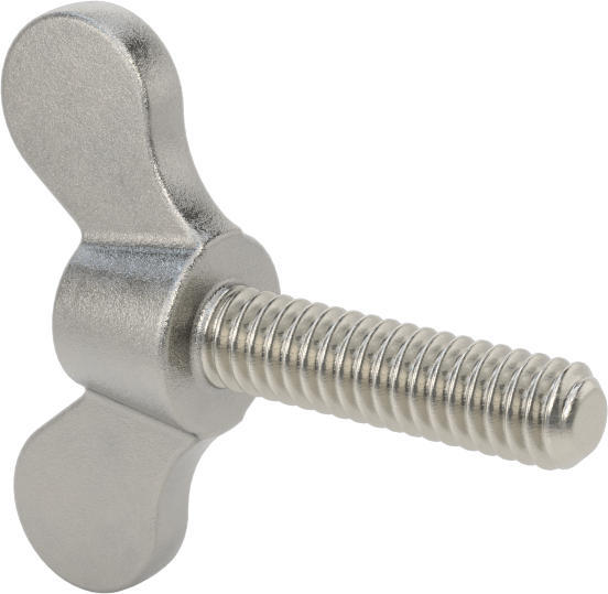 Paslanmaz Çelik Kanat Başlı El Vidası, 1/4"-20 Diş Boyutu, 1" Uzunluk