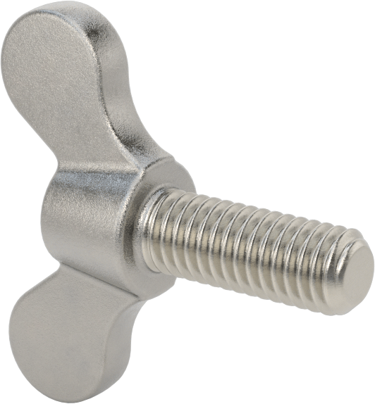 Paslanmaz Çelik Kanat Başlı El Vidası, 3/8"-16 Diş Boyutu, 1" Uzunluk