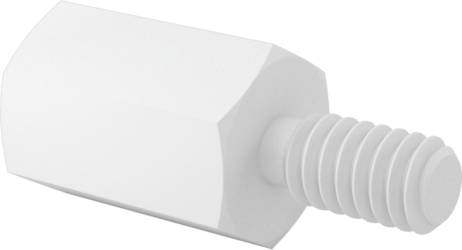 Erkek-Dişi Dişli Altıgen Ara Parça, Naylon 6/6, 1/2" Altıgen, 3/4" Uzunluk, 1/4“-20 ila 1/4”-20 Diş