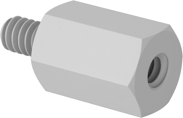 Erkek-Dişi Dişli Altıgen Ara Parça, Naylon 6/6, 1/4" Altıgen Boyutu, 3/8" Uzunluk, 4-40 ila 4-40 Boyutlu Diş