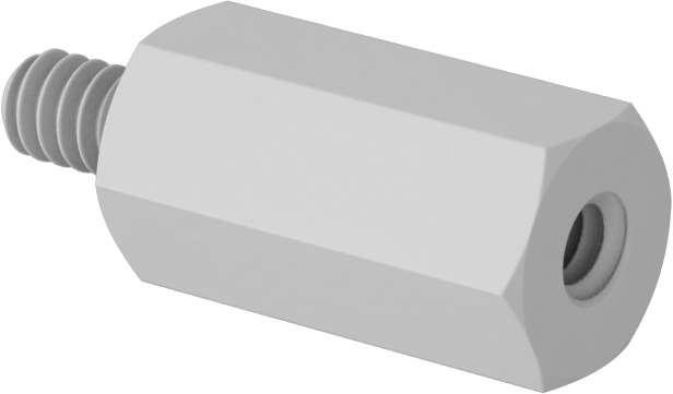 Erkek-Dişi Dişli Altıgen Ara Parça, Naylon 6/6, 1/4" Altıgen Boyutu, 1/2" Uzunluk, 4-40 ila 4-40 Boyutlu Diş