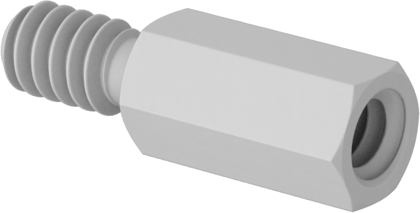 Erkek-Dişi Dişli Altıgen Ara Parça, Naylon 6/6, 3/16" Altıgen Boyut, 3/8" Uzunluk, 6-32 - 6-32 Boyutlu Diş