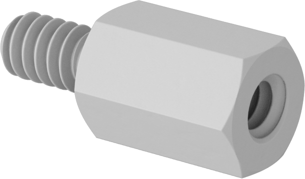 Erkek-Dişi Dişli Altıgen Ara Parça, Naylon 6/6, 1/4" Altıgen Boyutu, 3/8" Uzunluk, 6-32 - 6-32 Boyutlu Diş