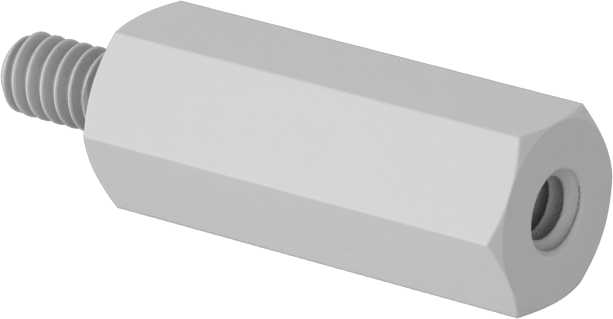 Erkek-Dişi Dişli Altıgen Ara Parça, Naylon 6/6, 3/16" Altıgen Boyut, 1/2" Uzunluk, 2-56 ila 2-56 Boyutlu Diş