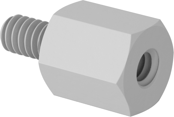 Erkek-Dişi Dişli Altıgen Ara Parça, Naylon 6/6, 3/16" Altıgen Boyut, 7/32" Uzunluk, 2-56 ila 2-56 Boyutlu Diş