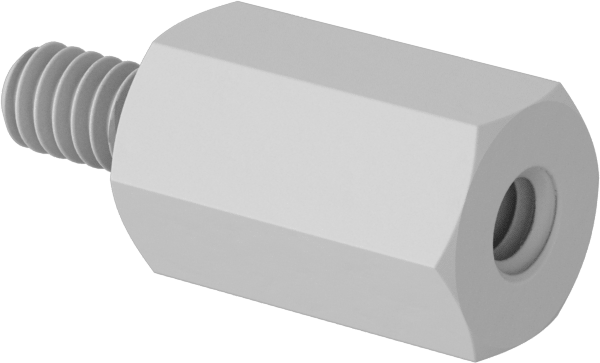 Erkek-Dişi Dişli Altıgen Ara Parça, Naylon 6/6, 3/16" Altıgen Boyut, 5/16" Uzunluk, 2-56 ila 2-56 Boyutlu Diş