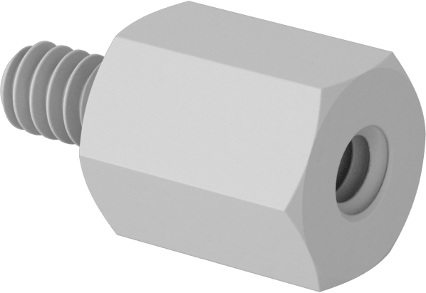 Erkek-Dişi Dişli Altıgen Ara Parça, Naylon 6/6, 1/4" Altıgen Boyutu, 5/16" Uzunluk, 4-40 ila 4-40 Boyutlu Diş