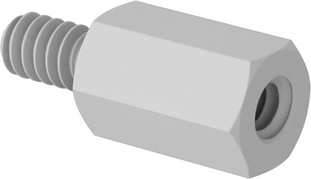 Erkek-Dişi Dişli Altıgen Ara Parça, Naylon 6/6, 1/4" Altıgen Boyutu, 13/32" Uzunluk, 6-32 - 6-32 Boyutlu Diş