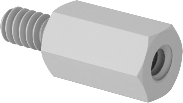 Erkek-Dişi Dişli Altıgen Ara Parça, Naylon 6/6, 1/4" Altıgen Boyutu, 7/16" Uzunluk, 6-32 - 6-32 Boyutlu Diş