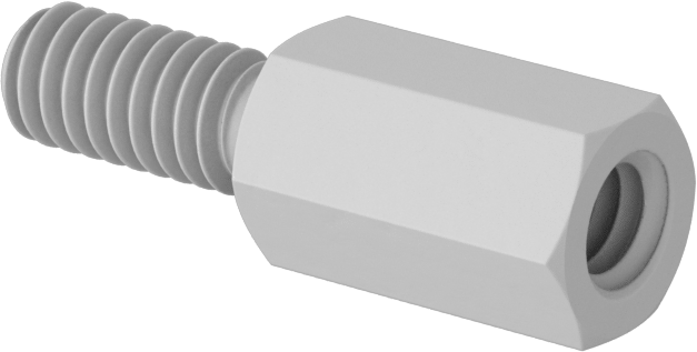 Erkek-Dişi Dişli Altıgen Ara Parça, Naylon 6/6, 1/4" Altıgen Boyutu, 7/16" Uzunluk, 8-32 ila 8-32 Boyutlu Diş