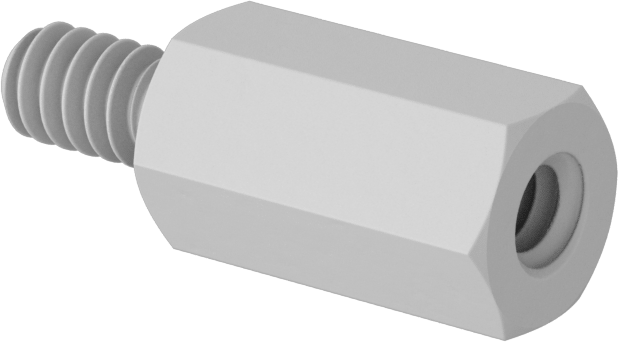 Erkek-Dişi Dişli Altıgen Ara Parça, Naylon 6/6, 1/4" Altıgen Boyutu, 15/32" Uzunluk, 6-32 - 6-32 Boyutlu Diş