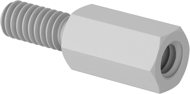Erkek-Dişi Dişli Altıgen Ara Parça, Naylon 6/6, 1/4" Altıgen Boyutu, 15/32" Uzunluk, 8-32 ila 8-32 Boyutlu Diş