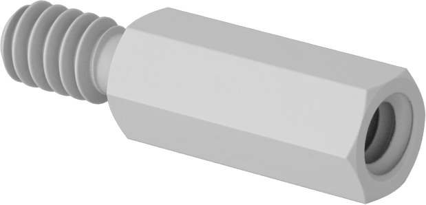 Erkek-Dişi Dişli Altıgen Ara Parça, Naylon 6/6, 3/16" Altıgen Boyut, 15/32" Uzunluk, 6-32 - 6-32 Diş