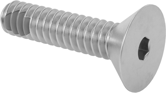 Diş Kilitlemeli Paslanmaz Çelik Altıgen Tahrikli Düz Başlı Vidalar, 4-40 Diş, 1/2" Uzunluk