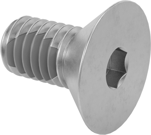 Diş Kilitlemeli Paslanmaz Çelik Altıgen Tahrikli Düz Başlı Vidalar, 3/8"-16 Diş, 3/4" Uzunluk